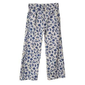 Old Navy Baggy Wide Leg Jeans Girls 14 High-Rise Mermaid Seashells Blue White